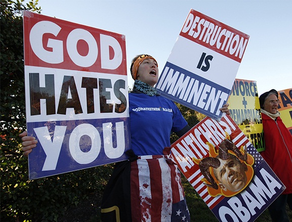 Westboro Baptist Church members protest at Arlington National Cemetery in Virginia